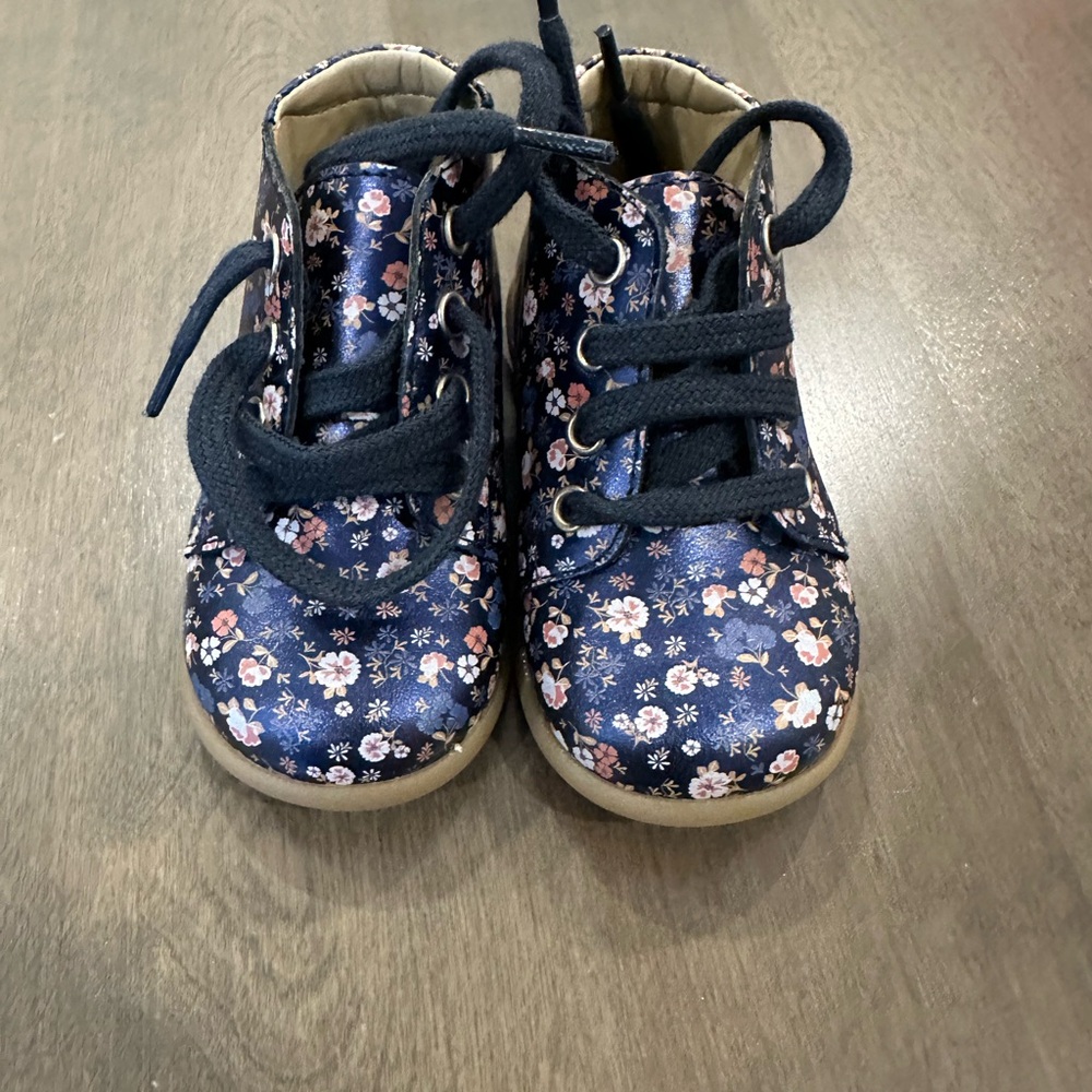 Baby & Walker Floral Navy Toddler Shoes - Navy Pink Floral